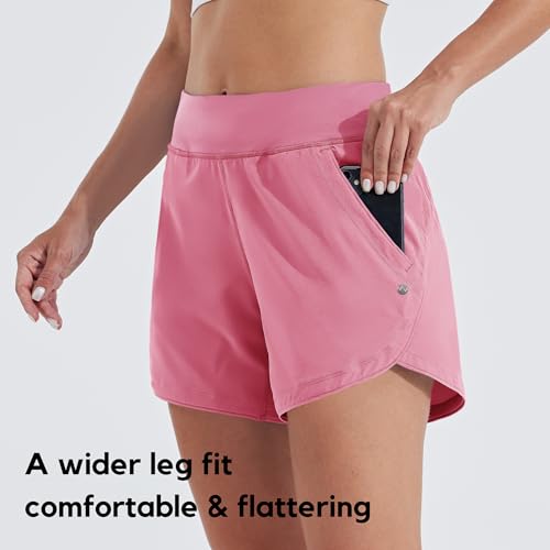 Willit Women's 5" Swim Board Shorts Quick Dry Beach Swimming Shorts UPF 50+ High Waisted Liner Pockets Peach Size 34 - Image 3
