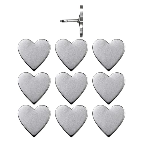 Image of Big Silver Heart Push Pins - Large Silver Metal Heart Map Pins - for Cork Board, Maps, or Lapel Pin Use - Designed in USA - Set of 10