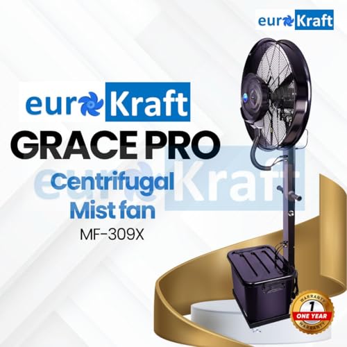 Image of Eurokraft Grace Pro Mist Fan MF-309X| 26 inch fan, 45L Water Tank | Covers 480 Sq.Ft.| 100% Copper Motor| Castor Wheels |Adjustable Mist Control | 120 Oscillating Fan for Outdoors | 1-Year Warranty
