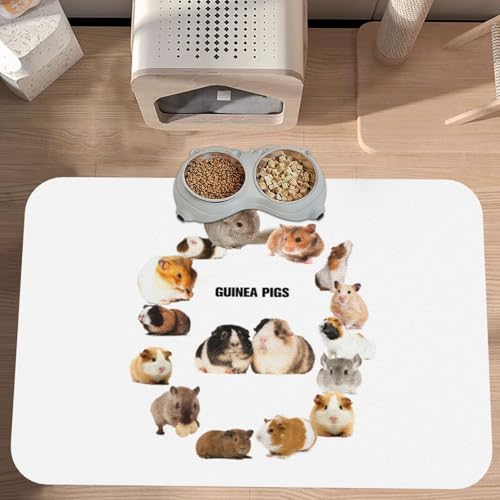 Guinea Pig Absorbent Dog Mats for Food and Water Waterproof Pet Bowl Liner Anti-Slip Dog Feeding Mats Quick Dry Pet Placemat to Protect Floors