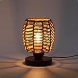 Rattan Table Lamp,Boho Small Beside Lamp,Farmhouse Table Lamp for Room Decor,Vintage Wicker Wooden Nightstand Bamboo Woven End Table Lamps for Bedroom Living Room Desk Kids Room,LED Bulb Included