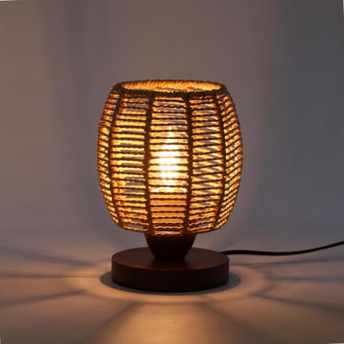 Rattan Table Lamp,Boho Small Beside Lamp,Farmhouse Table Lamp for Room Decor,Vintage Wicker Wooden Nightstand Bamboo Woven End Table Lamps for Bedroom Living Room Desk Kids Room,LED Bulb Included by DKCONONY - Used condition - US$17.99