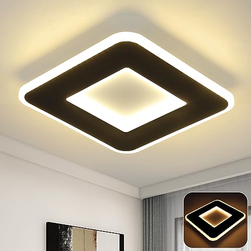 Homefire Deckenlampe Schlafzimmer LED Küchenlampe Deckenleuchte - deckenlampe flur Schwarz Warmweiß 24cm Modern Design Schlafzimmerlampe 23W Eckig Flur Deckenbeleuchtung für Wohnzimmer