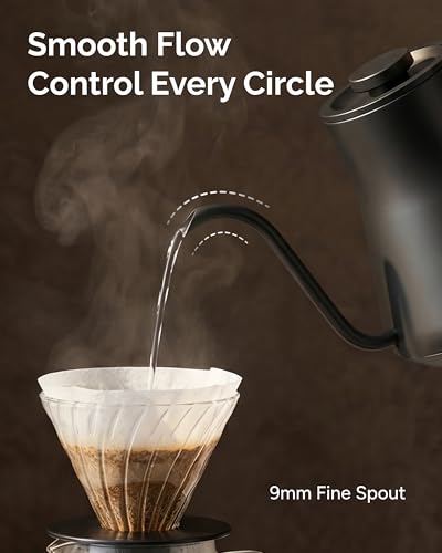 Image of INTASTING Gooseneck Electric Kettle, ±1℉ Temperature Control, Stainless Steel Inner, Quick Heating, for Pour Over Coffee, Brew Tea, Boil Hot Water, 1500W /0.9L (Glossy Black)