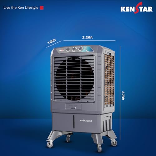 Image of Kenstar MAHA KOOL HC 70 L Desert Air Cooler|Anti-Bacterial Honeycomb Pads|High-Speed Fan|Inverter Ready|50Ft Powerful Air Throw|1-Yr Product Warranty+5-Yr Warranty on Pump&Motor|5-Star BEE Rating|Grey