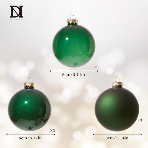 DN DECONATION 9 Weihnachtskugeln 8cm, Grüne Christbaumkugeln Glas Set – Ansicht 5