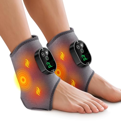 2PCS Cordless Foot Massager for Neuropathy Foot and Ankle Massager for Pain Relief 3000mAh Rechargeable Ankle Heating Pad with Massage for Circulation Gray