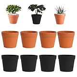 AXOBOG 8 Stück Mini Blumentopf, Sukkulenten Töpfe, Mini Bruchsichere Plastik Töpfe, Pflanzen im Innen und Außenkaktus Sukkulenten Hauspflanzen (4 Keramik und 4 Schwarz)