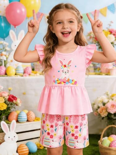 Image of Girls Summer Outfits Toddler Baby Girls Short Sets 2 Piece Clothing Set Flutter Sleeve Shirt and Short 2-7 Years