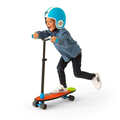 Chillafish Skatieskootie Customizable Training Skateboard and Lean-to-Steer scooter with Detachable Stability Handlebar, Multiple Deck & Tail color options, Ages 3+, Black Mix