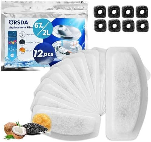 12-Pack Replacement Filters For D30 67oz Cat Water Fountain - Triple Filtration System With Pump Sponges