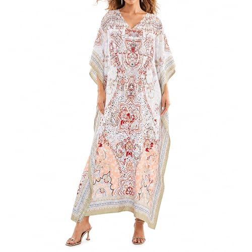 Image of Oussum Women Long Maxi Plus Size Polyester Kaftan Gown, Womens Kaftan Dresses Lounge Resort Wear, Plus Size Kaftan
