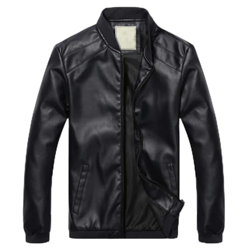 Veste en cuir PU homme noir coupe droite veste légère zippée mi-saison