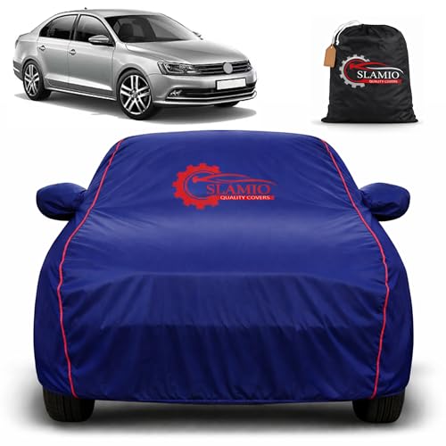 Image of Car Cover for Volkswagen Jetta | 100% Waterproof Heavy-Duty 3-Layer Car Body Cover | All-Weather Rain, UV, Sun & Dust Protection | Custom Fit | Mirror & Antenna Pockets | Navy Blue
