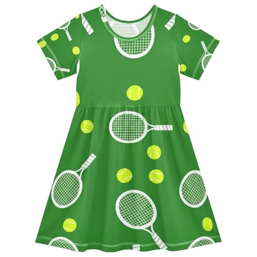 Tennis Rackets Balls Green Toddler Girls' Dresses Summer Clothes Kids Spring Dresses Little Girl Dress 2t