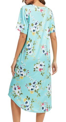 Image of Kabento Nightgowns for Women Cotton Short Sleeve Long Night Gowns with Pockets
