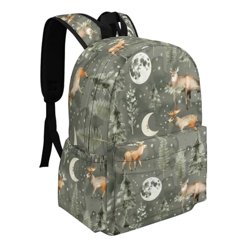 Watercolor Deer Moon Funny Backpack Daily Casual Daypack Travel Mini Bag with Adjustable Strap Style-52