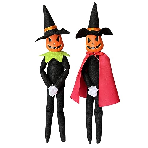 DANONI Halloween Elf Doll, 14Inch Handmade Stuffed Pumpkin Elf Toy, Ornament for Holiday Tabletop Decoration (Red+Green)