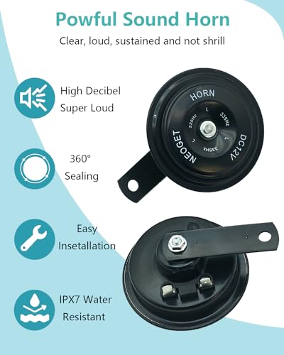 image for NEOGET Car Horn 12V Electric Universal Disc Horn Metal Super Loud High