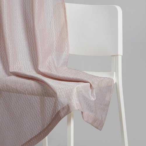 Image of haus & kinder Jacquard Sheer Window Curtains 5 Feet Long Pack of 2 Window Curtains, 5 Feet Curtains for Window, (Abstract Geometric Design, Sand Ripple Ice Blue, 114x152cm)