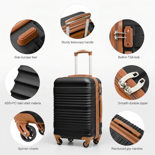 Image of Coolife Luggage Set 3 Piece Luggage Set Carry On Suitcase Hardside Luggage with TSA Lock Spinner Wheels, Black, 3 piece set (DB /TB /20)