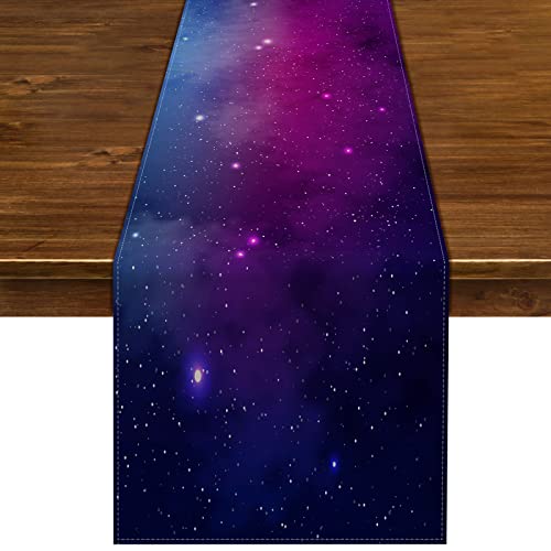 Nepnuser Linen Galaxy Table Runner For Kids Birthday Party Decorations Star Outer Space Starry Night Supply Dining Room Kitchen Home Decor (13" X 72") #TOP16