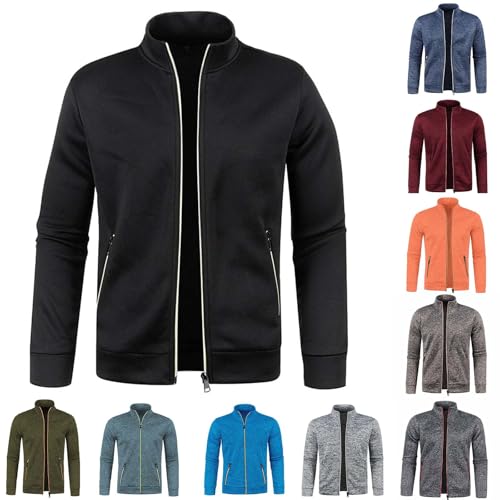Générique Sweat Zippé Homme Veste Sport Vestes en Tricot mi Saison Coupe Vent Running Jacket Col Mao Bombers De Randonnée Survêtement Respirant Aviateur Couleur Unie Blouson Noir 5XL