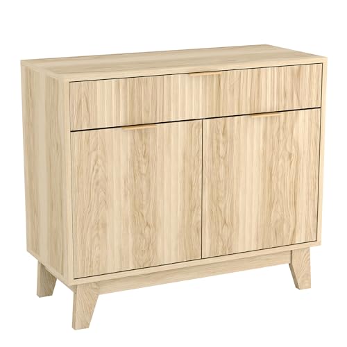 Garvee Fluted Buffet Cabinet with Storage, Sideboard Cabinet with Adjustable Shelf and Drawer for Dining Room, Living Room, Kitchen, Entryway, Natural