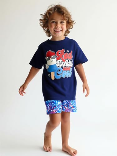Image of Boys 2pc Shorts Set Outfit Short Sleeve Shirt with Fun Applique Print and Shorts