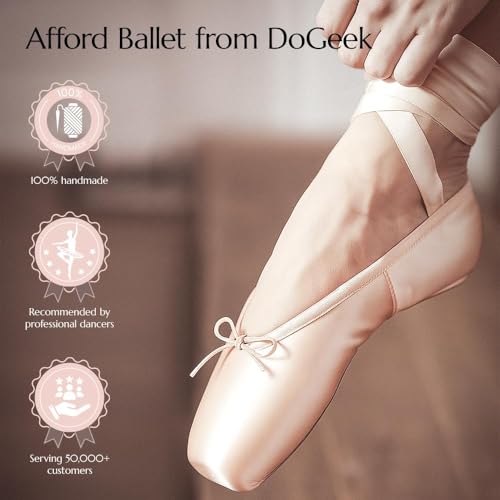 Image of DoGeek Satin Pointe Shoes for Girls and Ladies Professional Ballet Dance Shoes with Ribbon for School or Home
