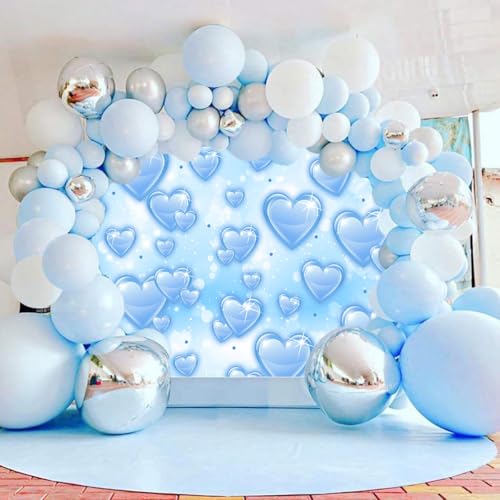 Fondo azul con corazones 7x5ft para fotografía miniatura 3