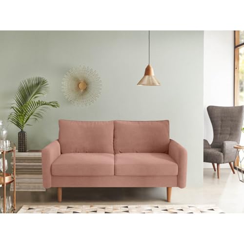 Image of Morrone Velvet Loveseat 2-Seater Sofa, Modern Upholstered Couch for Living Room, Bedroom and Office, Plush Cushion Accent Seating Furniture (Pink, 2 Seater)