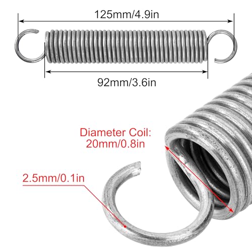 GUNGY Zugfedern mit Haken Edelstahl Zugfeder Spannfeder 125mm Außendurchmesser 20mm Drahtdurchmesser 2,5mm Maximale Zugkraft 13,5kg 2,5x20x125mm 2 Stück