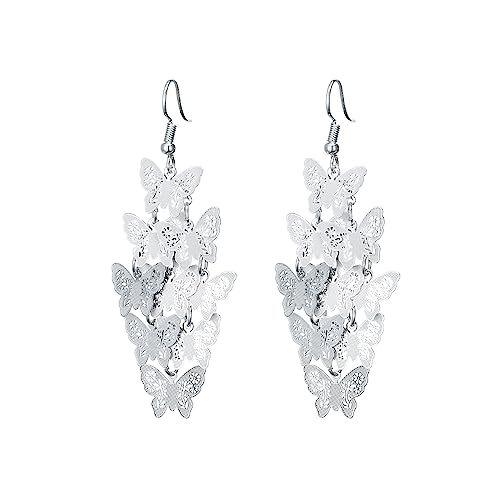 Nine Piece Butterfly Earrings Mix Color Bohemia Style Long Drop Dangle Hook Earrings Lightweight Fashion Style Butterfly Earrings Holiday Gifts Jewelry For Women Girls (Silver) #TOP25