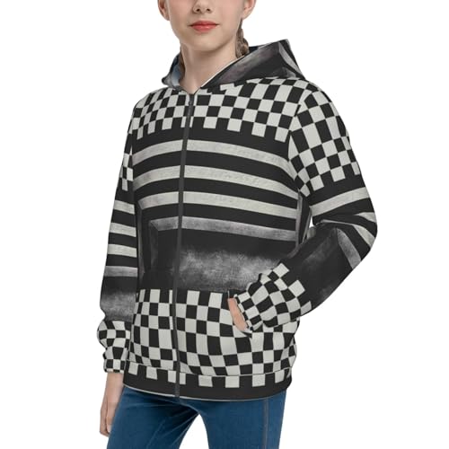 3D Vortex Optical Illusion Square Kids Pullover Hoodies Boys Zip Up Sweatshirts Girls Athletic Clothes with Pocket