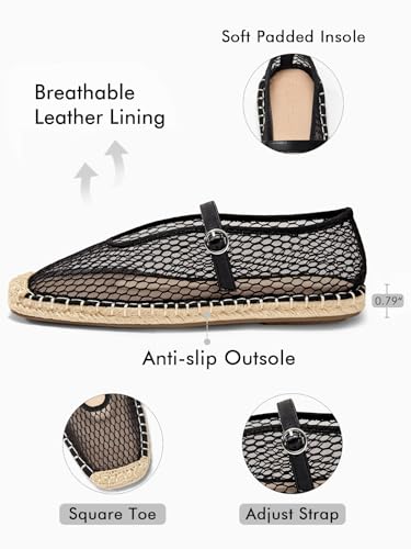 Coutgo Womens Espadrilles Mary Jane Flats Closed Sqaure Toe Mesh Ballet Flats Comfortable Dress Shoes4
