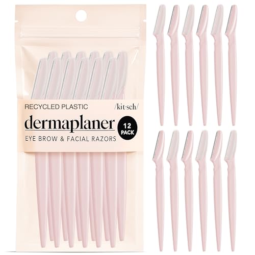 Kitsch Dermaplaning Tool – 12 Stück Rasiermesser, Gesichtsrasierer für Frauen, Augenbrauenrasierer, Gesichtshaarentfernung für Frauen, Dermaplane-Rasierer für das Gesicht, Blush