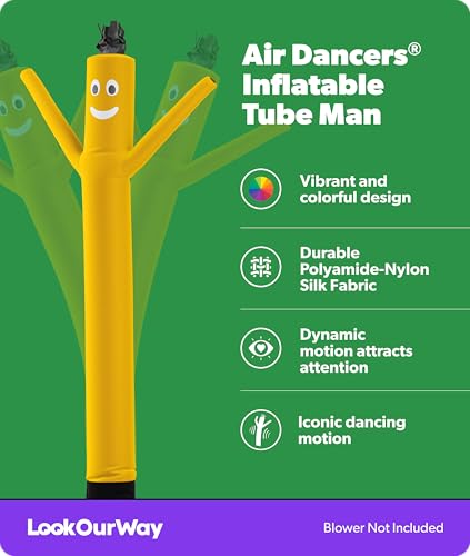 Image of LookOurWay Air Dancers Inflatable Tube Man Attachment - 10 Feet Tall Wacky Waving Inflatable Dancing Tube Guy for Business Promotion - Blower Not Included - Yellow