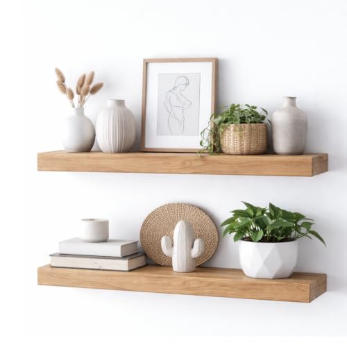 RETIMBER WORKS by de Witte Holz Regal Schwebendes Wandregal aus massivem Eichenholz 20 cm Breit Handgefertigtes - Schwebendes Wand (50 cm)