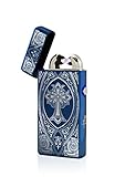 TESLA Lighter T08 Lichtbogen Feuerzeug, elektronisches Feuerzeug, wiederaufladbar per USB inkl. Geschenkverpackung, Kreuz Blau