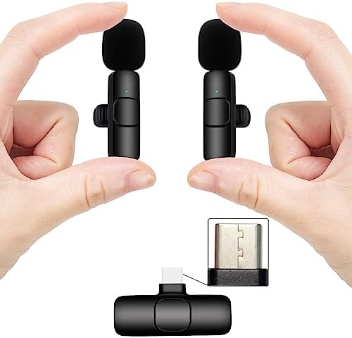 opdooke,Wireless Lavalier Microphone,1to2 Mic,no Bluetooth Microphone for Android,Mini Microphone Podcast Equipment Apply to Podcast Live Show Interview vlog (Type-C Plug（Android or Other Device）)