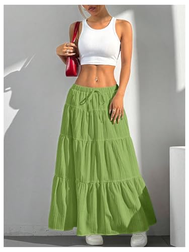 Image of Verdusa Women's Long Maxi Skirt Boho Flowy Flared Ruffle Skirts 2026 Beach Vacation Summer Going Out Outfits
