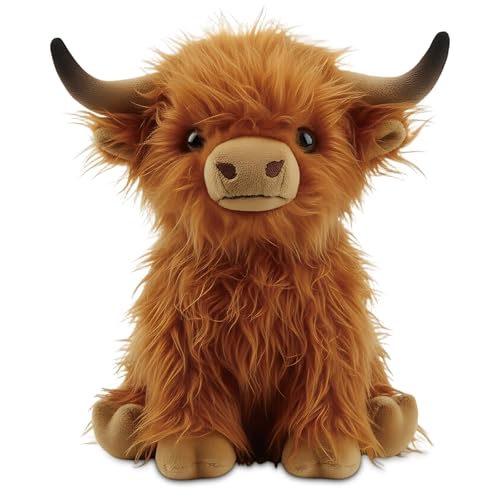 Hochlandrind Kuscheltier Niedlich Hochlandkuh Plüschtier Highland Cow Kuscheltier Realistische Kuh Plüschtier Weich Schottisches Hochlandrind für Party Geburtstag Schottland Geschenke 25CM