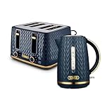 Tower Empire Kitchen Set, 1.7L Rapid Boil Kettle and 4 Slice Toaster, Midnight Blue with Brass Accents, T10052MNB & T20061MNB