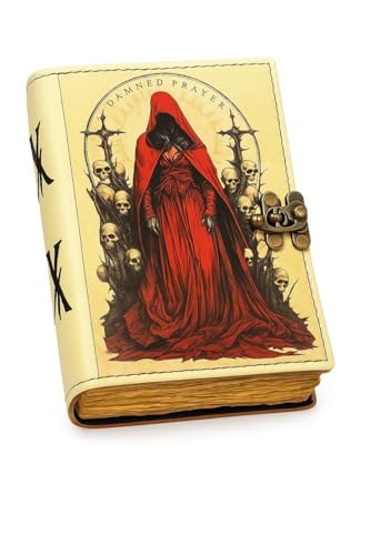 Grimoire gothique en cuir rouge avec papier à bords frangés pour croquis