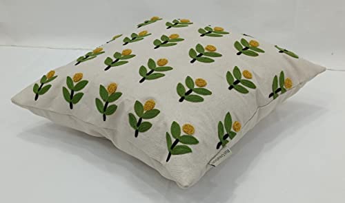 Image of Decorative Embroidery Cushion Covers-Yellow &Green(Pack of 5 Pc)|16X16 Inches |100% Cotton Covers|Zipper Closure,Decorative Square Throw Pillow for LivingRoom (Size-40cmx40cm)