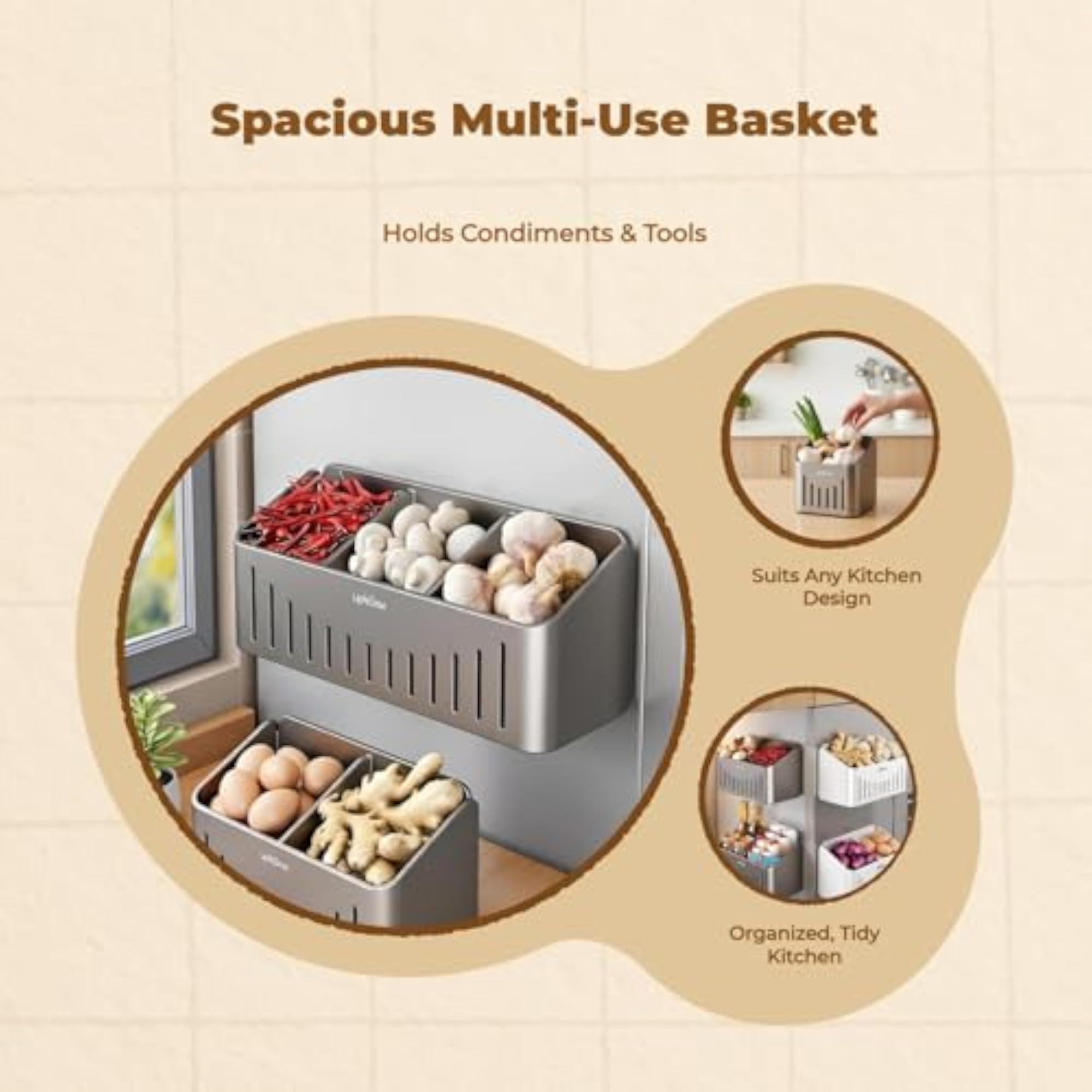 Wall-Mounted Kitchen Storage Rack, Multi-Functional Organizer