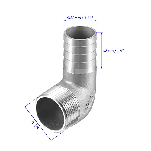 M METERXITY Hose Barb Fittings - 90 Degree Elbow Stainless Steel 32mm Pipe Connector Apply to Water Fuel (G1-1/4 Male Pipe) - Image 3