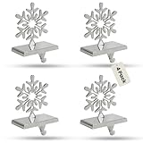 Iconikal 4-Pack Chrome Snowflake Christmas Metal Weighted Stocking Holders for Mantle, Holiday Fireplace Hangers