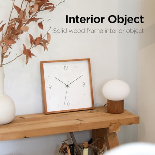 Image of mooas Wooden Frame Flatwood Wall Clock, 12 inch Battery Operated (Dark Brown) | Non-Ticking Sweep Movement Decorative Wall Clock for Home Living Room Kitchen Bedroom Office School